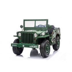 Voiture électrique enfant USA ARMY 4X4, Verte Trois places, Lecteur MP3 avec entrée USB / SD, Suspension intégrale, Éclairage LED, Pare-brise rabattable, Batterie 12V14AH, Roues EVA, Sièges en similicuir, Télécommande 2,4 GHz, 4 x 4 lecteur