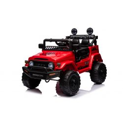 Voiture électrique enfant TOYOTA FJ CRUISER avec traction arrière, Rouge, Batterie 12V, Châssis haut, Siège large, Suspension d'essieu arrière, Lumières LED, Télécommande 2,4 GHz, Lecteur MP3 avec entrée USB/AUX, Licence