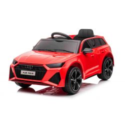 Voiture électrique enfant Audi RS6, Rouge, Siège en cuir, Portes ouvrantes, Moteur 2x 25W, Batterie 12 V, Télécommande 2,4 Ghz, Roues souples EVA, Lumières LED, Démarrage progressif, Amortisseurs, Licence ORIGINAL