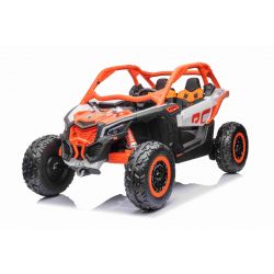 Voiture électrique à chevaucher Can-am Maverick, orange, biplace, suspension avant et arrière, télécommande 2,4 Ghz, batterie portable, 4 moteurs 35 W, roues EVA, siège conducteur réglable, lecteur MP3 avec entrée USB/SD, sous licence