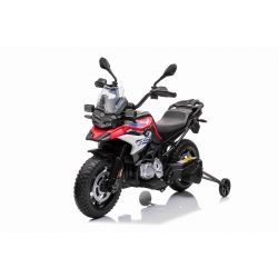 Moto électrique BMW F850 GS, sous licence, batterie 12V, roues souples EVA, moteurs 2 x 35W, feux LED, roues auxiliaires, lecteur MP3 avec entrée USB/Aux, rouge