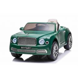 Voiture électrique à enfourcher Bentley Mulsanne 12V, verte, siège en similicuir, télécommande 2,4 GHz, roues Eva, entrée USB / Aux, suspension, batterie 12V / 7Ah, lumières LED, roues souples EVA, moteur 2 X 35W, licence ORIGINALE