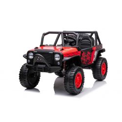 Voiture électrique Raptor XXL 24V, rouge, moteurs 4 x 50 W, roues EVA, frein électrique, sièges doubles en similicuir, essieux suspendus, lecteur MP3, USB, entrée AUX, lumières LED