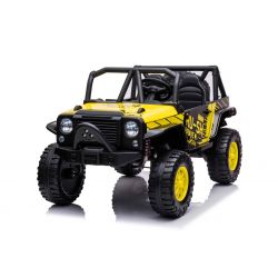 Voiture électrique Raptor XXL 24V, jaune, moteurs 4 x 50 W, roues EVA, frein électrique, sièges doubles en similicuir, essieux suspendus, lecteur MP3, USB, entrée AUX, lumières LED
