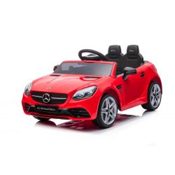 Voiture électrique à chevaucher Mercedes-Benz SLC 12V, rouge, siège en similicuir, télécommande 2,4 GHz, entrée USB / AUX, suspension arrière, lumières LED, roues souples en EVA, MOTEUR 2 X 30W, licence ORIGINALE