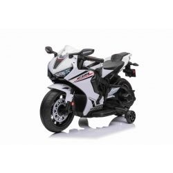 Moto électrique HONDA CBR 1000RR, sous licence, batterie 12V, siège en similicuir, roues en plastique, moteur 30W, feux à LED, châssis massif, roues auxiliaires, blanc