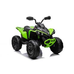 Quad electric enfants 12V, Can-am Renegade, vert, voiture electrique enfants 12V, lumières LED, batterie 12V, moteurs 2 x 35W, roues souples en EVA, lecteur MP3 avec entrée USB/AUX, sous licence