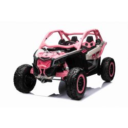 4x4 Voiture électrique 12V 2 places à chevaucher Can-am Maverick, Rose, suspension avant et arrière, télécommande 2,4 Ghz, batterie portable, 4 moteurs 35 W, roues EVA, siège conducteur réglable, lecteur MP3 avec entrée USB/SD, sous licence