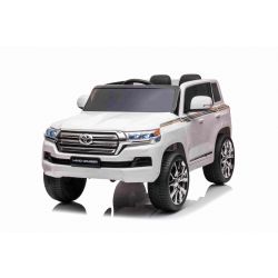 Voiture électrique pour enfants Toyota Landcruiser 12V, BLANCHE, Siège en similicuir, Batterie 12V/7AH, Portes ouvrantes, Moteur 2 x 35W, Télécommande 2,4 Ghz, Roues souples EVA, Suspension, Démarrage progressif, Lecteur MP3 avec entrée USB/AUX, Licence