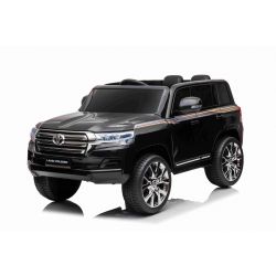 Voiture électrique pour enfants Toyota Landcruiser 12V, NOIR, Siège en similicuir, Batterie 12V/7AH, Portes ouvrantes, Moteur 2 x 35W, Télécommande 2,4 Ghz, Roues souples EVA, Suspension, Démarrage progressif, Lecteur MP3 avec entrée USB/AUX, Licence