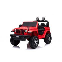 Voiture electrique enfant JEEP Wrangler, rouge, Siège double en similicuir, Radio avec entrée Bluetooth et USB, Transmission 4x4, Batterie 12V10Ah, Roues EVA, Essieux de suspension, Télécommande 2,4 GHz, Licence