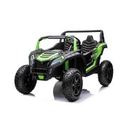 Voiture électrique enfants 24V 2 places, UTV XXL Vert, deux places en cuir, Disques de frein, Moteur puissant, Lumières LED, Roues gonflables en caoutchouc avec suspension arrière, Lecteur MP3 avec USB et Bluetooth, Volant réglable