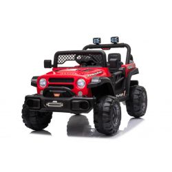 Voiture électrique All Ride à propulsion, rouge, batterie 12V, Châssis haut, siège large, Suspension sur essieu arrière, Télécommande 2,4 GHz, Lecteur MP3 avec USB, Lumières LED, rouge