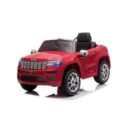 Voiture électrique enfant JEEP GRAND CHEROKEE 12V, ROUGE, Siège en similicuir, batterie 12V / 7AH, Portes qui s'ouvrent, Moteur 2 x 35W, Télécommande 2,4 Ghz, Roues EVA souples, Suspension, Démarrage progressif, Lecteur MP3 avec entrée USB / AUX