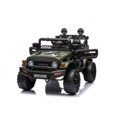 Voiture électrique enfant TOYOTA FJ CRUISER avec traction arrière, Verte, Batterie 12V, Châssis haut, Siège large, Suspension d'essieu arrière, Lumières LED, Télécommande 2,4 GHz, Lecteur MP3 avec entrée USB/AUX, Licence