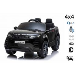 Porteur électrique Range Rover EVOQUE, noir, siège en similicuir simple, lecteur MP3 avec entrée USB, lecteur 4x4, batterie 12V10Ah, roues EVA, axes de suspension, démarrage à clé, télécommande Bluetooth 2,4 GHz, sous licence