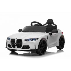 Electric Ride-on car BMW M4, white, 2.4 GHz remote control, USB / Aux input, suspension, 12V battery, LED lights, 2 X Engine, ORIGINAL license