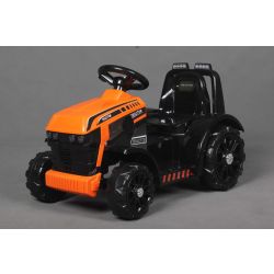Tracteur électrique FARMER, orange, traction arrière, batterie 6V, roues en plastique, siège large, moteur 20W, monoplace, commande au volant, lumières LED