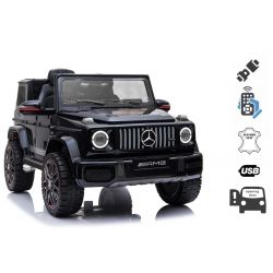 Voiture électrique enfant Mercedes G neuve, noire, avec licence d'origine, porte à batterie, ouverture par des portes, monoplace, 2x moteur, batterie 12 V, télécommande de 2,4 Ghz, suspension arrière, démarrage en douceur