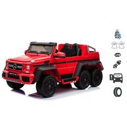 Voiture-jouet électrique Mercedes-Benz G63 6X6, Lecteur MP3, 2.4Ghz, 12V14AH, Boîtier de batterie amovible, 4 X MOTEUR, Télécommande, siège en similicuir, Roues EVA, Radio FM, Servomoteur, Deux pédale, rouge, monoplace