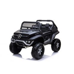 Voiture électrique miniature Mercedes-Benz UNIMOG - Noir, Télécommande 2,4 Ghz, 4 X 4, Deux places, Suspension, Bouton de démarrage, Roues souples en EVA, USB, Bluetooth