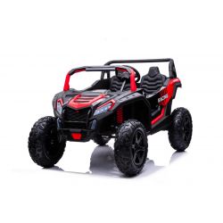 Voiture électrique enfants 24V 2 places, UTV XXL Rouge, deux places en cuir, Disques de frein, Moteur puissant, Lumières LED, Roues gonflables en caoutchouc avec suspension arrière, Lecteur MP3 avec USB et Bluetooth, Volant réglable