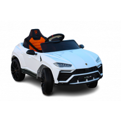 Voiture electrique enfànt 12V Lamborghini Urus, blanc, sous licence d'origine, alimenté par batterie, portes à ouverture verticale, 2x moteur, batterie 12 V, télécommande 2,4 GHz, roues EVA souples, suspension, démarrage en douceur