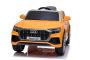 Voiture électrique Audi Q8, orange, sous licence d'origine, Siège en similicuir, portes ouvrantes, moteur 2 x 25 W, batterie 12 V, télécommande 2,4 Ghz, roues EVA douces, lumières LED, démarrage progressif, licence ORIGINALE