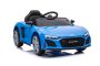 Voiture électrique enfant Audi R8 Spyder NOUVEAU type, bleu, sous licence d'origine, alimenté par batterie, portes ouvrantes, siège en plastique, moteur 2x 25W, batterie 12V, télécommande 2,4 Ghz, démarrage en douceur, lecteur MP3