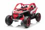 4x4 Buggy voiture électrique enfants 12V 2 places à chevaucher Can-am Maverick, rouge, suspension arrière, télécommande 2,4 Ghz, batterie portable, 4 moteurs 35 W, roues EVA, siège conducteur réglable, lecteur MP3 avec entrée USB/SD, sous licence