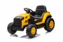 Pelle électrique Caterpillar sous licence, un seul siège, jaune, entrée USB sur lecteur MP3, propulsion arrière avec 2 moteurs de 30W et batterie au lithium