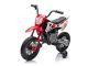 Moto électrique pour enfants 12V MOTOCROSS, Rouge, Batterie 12V, Roues souples EVA, Siège en cuir, Moteur 2 x 25W, Suspension, Cadre en métal, Lecteur MP3 avec Bluetooth, roues auxiliaires