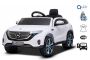 Voiture mercedes bebe 12V, Mercedes-Benz EQC, blanche, sous licence d'origine, siège en similicuir, portes qui s'ouvrent, moteur 2x 35W, batterie 12V / 7Ah, télécommande 2,4 Ghz, roues souples en EVA, suspension, démarrage progressif, lumières LED